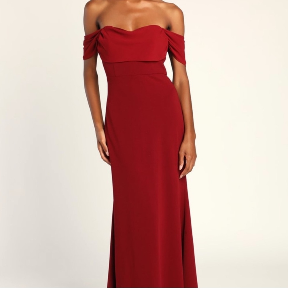 Lulu's Off-Shoulder Burgundy Maxi Dress
